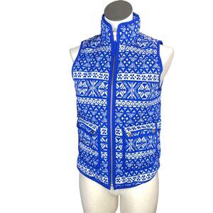 2/$30  J Crew Puffy Winter Vest Womens PXS Blue White Pockets Fair Isle Excursio
